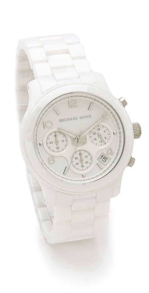 michael kors white watch with rhinestones|Michael Kors white ceramic watch.